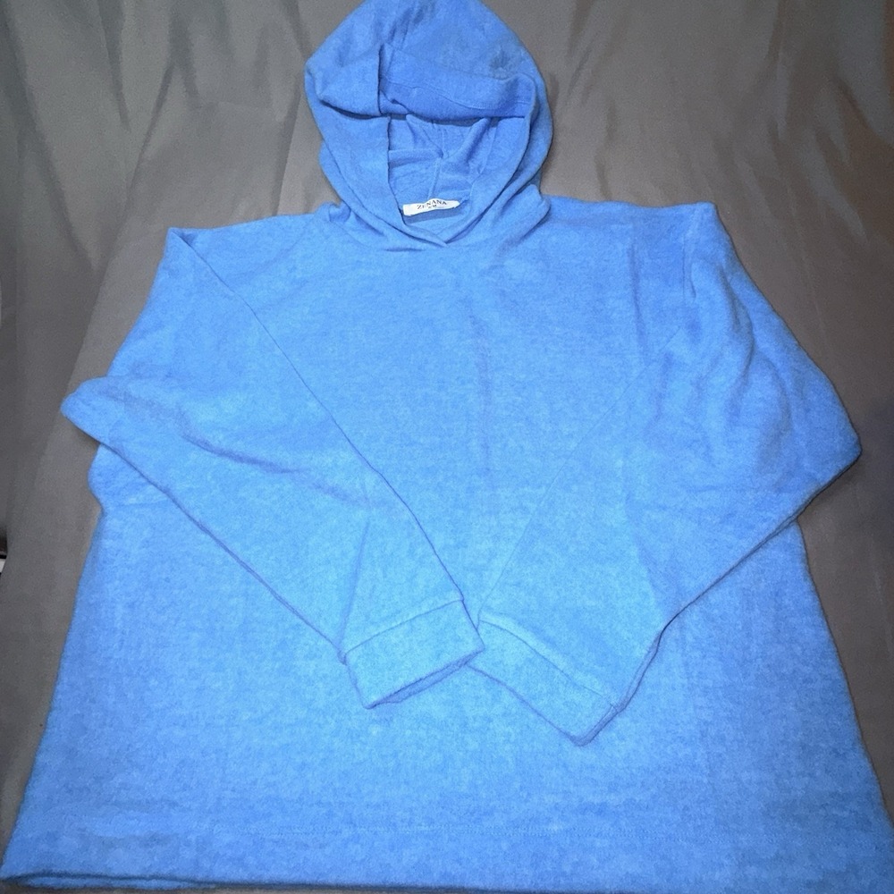 Zenana Hoodie Women L/XL Blue NEW Soft Knit Relaxed Pullover